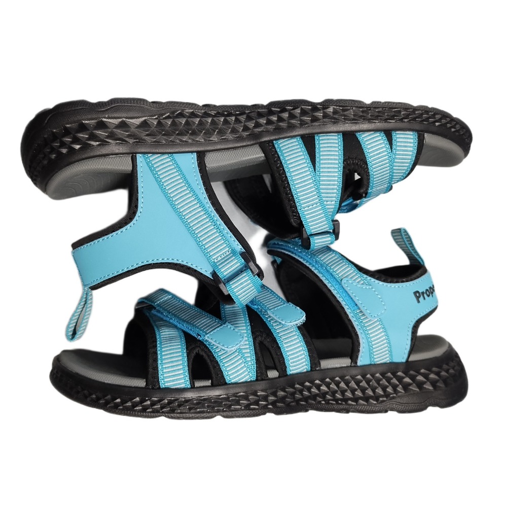 Propet TravelActiv Adventure Walking Sandals Women US 8EE Black Blue Hook & Loop